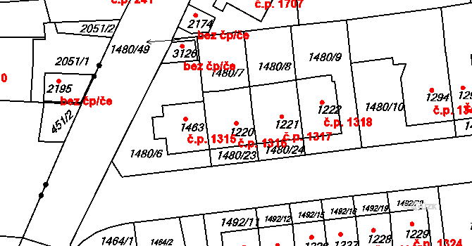Předměstí 1316, Svitavy na parcele st. 1220 v KÚ Svitavy-předměstí, Katastrální mapa