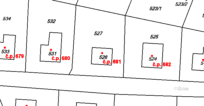 Železný Brod 681 na parcele st. 526 v KÚ Železný Brod, Katastrální mapa