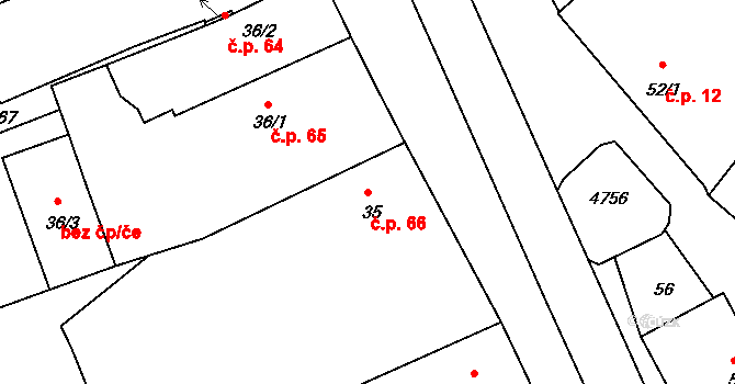 Český Rudolec 66 na parcele st. 35 v KÚ Český Rudolec, Katastrální mapa