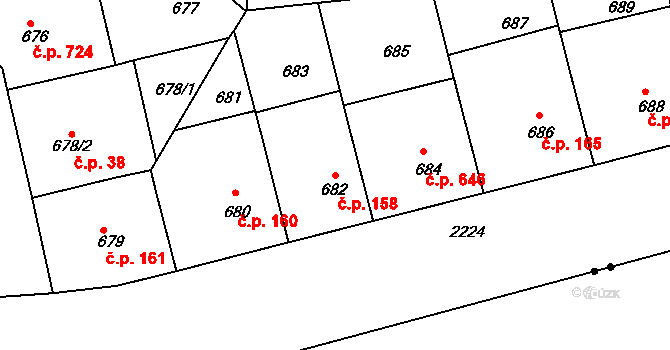 Střešovice 158, Praha na parcele st. 682 v KÚ Střešovice, Katastrální mapa
