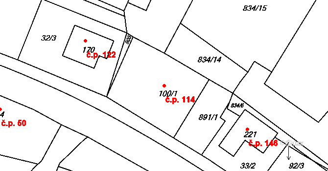 Volanov 114, Trutnov na parcele st. 100/1 v KÚ Volanov, Katastrální mapa