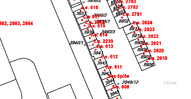 Hodonín 613 na parcele st. 3941 v KÚ Hodonín, Katastrální mapa