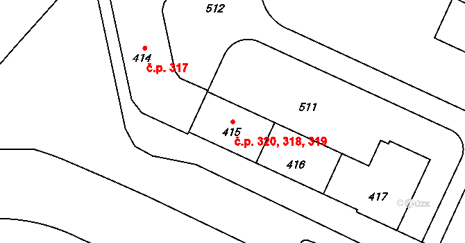 Hejčín 318,319,320, Olomouc na parcele st. 415 v KÚ Hejčín, Katastrální mapa