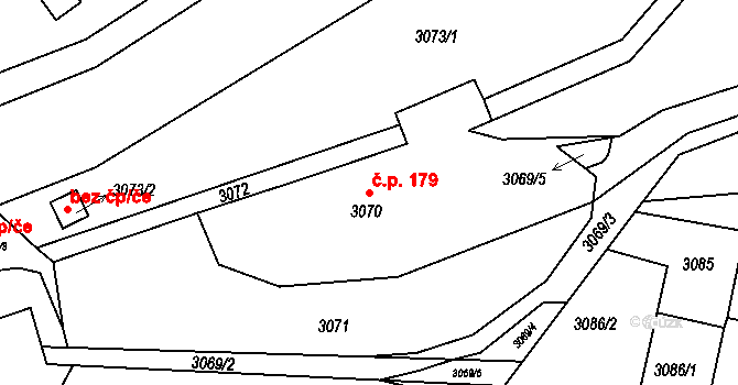 Jirkov 179 na parcele st. 3070 v KÚ Jirkov, Katastrální mapa