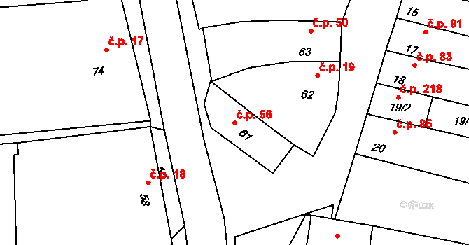 Unkovice 56 na parcele st. 61 v KÚ Unkovice, Katastrální mapa