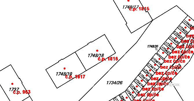 Mizerov 1816, Karviná na parcele st. 1748/18 v KÚ Karviná-město, Katastrální mapa