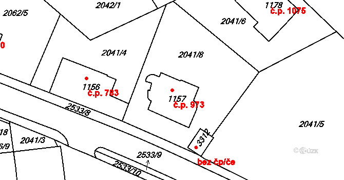 Ústí nad Orlicí 973 na parcele st. 1157 v KÚ Ústí nad Orlicí, Katastrální mapa