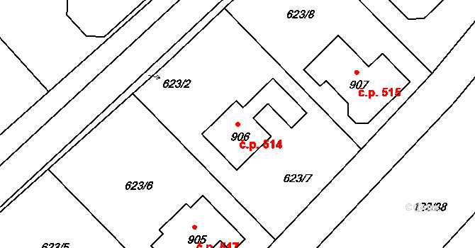 Radošovice 514, Říčany na parcele st. 906 v KÚ Říčany-Radošovice, Katastrální mapa