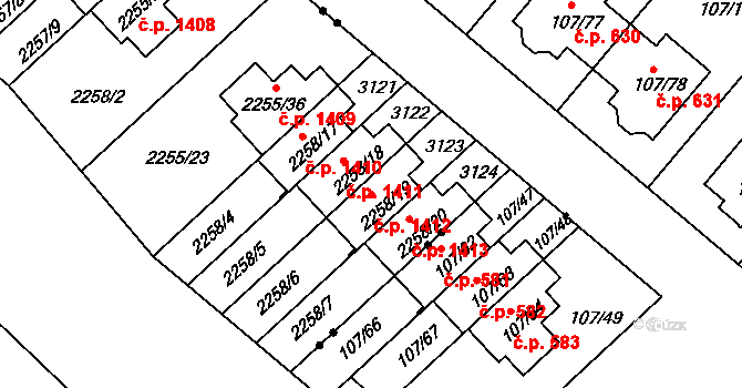 Doubravka 1412, Plzeň na parcele st. 2258/19 v KÚ Doubravka, Katastrální mapa