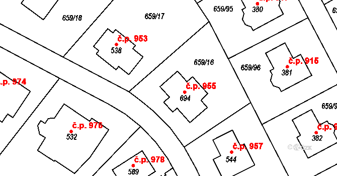 Hlubočinka 955, Sulice na parcele st. 694 v KÚ Sulice, Katastrální mapa