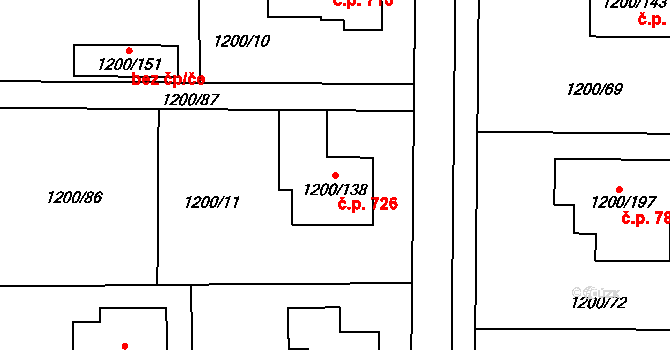 Vejprnice 726 na parcele st. 1200/138 v KÚ Vejprnice, Katastrální mapa