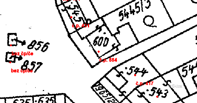 Kobylí 554 na parcele st. 600 v KÚ Kobylí na Moravě, Katastrální mapa