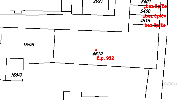 Střední Předměstí 922, Trutnov na parcele st. 4519 v KÚ Trutnov, Katastrální mapa