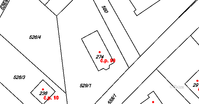 Zákolany 99 na parcele st. 274 v KÚ Trněný Újezd u Zákolan, Katastrální mapa