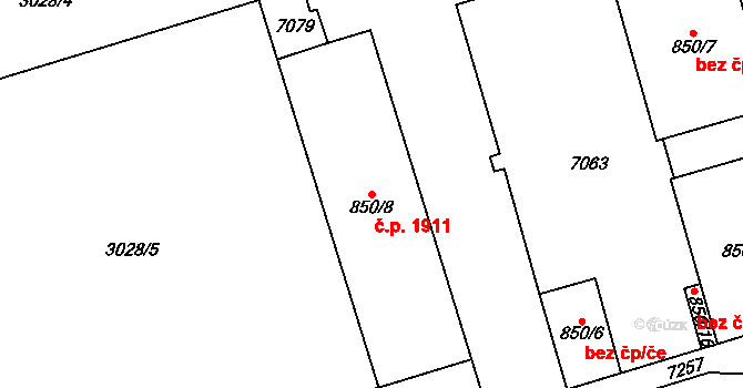 Kraslice 1911 na parcele st. 850/8 v KÚ Kraslice, Katastrální mapa