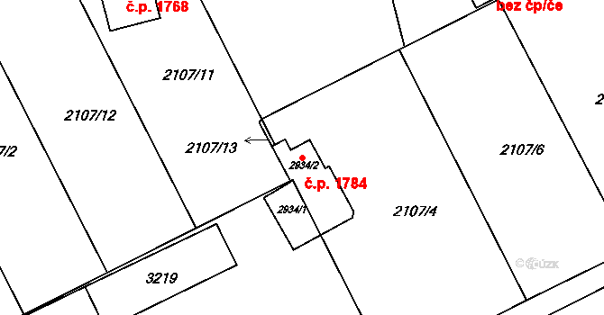 Lysá nad Labem 1784 na parcele st. 2934/2 v KÚ Lysá nad Labem, Katastrální mapa