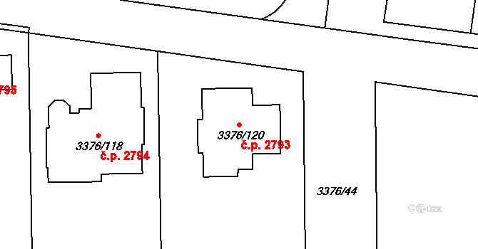 Louny 2793 na parcele st. 3376/120 v KÚ Louny, Katastrální mapa