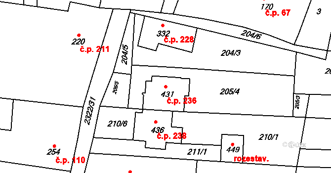 Morkůvky 236 na parcele st. 431 v KÚ Morkůvky, Katastrální mapa