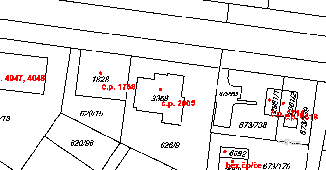 Zlín 2905 na parcele st. 3369 v KÚ Zlín, Katastrální mapa