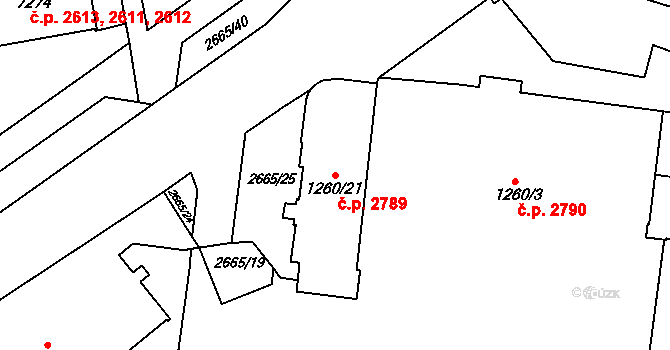 Zelené Předměstí 2789, Pardubice na parcele st. 1260/21 v KÚ Pardubice, Katastrální mapa