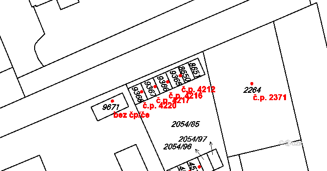 Hodonín 4216 na parcele st. 9366 v KÚ Hodonín, Katastrální mapa