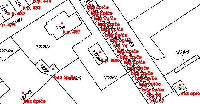 Velká Bystřice 908 na parcele st. 1228/6 v KÚ Velká Bystřice, Katastrální mapa