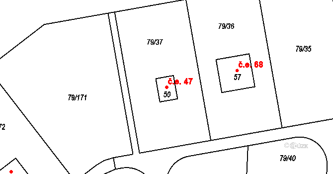Vadkovice 47, Chbany na parcele st. 50 v KÚ Vadkovice, Katastrální mapa