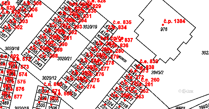 Kyjov 280 na parcele st. 2335 v KÚ Kyjov, Katastrální mapa