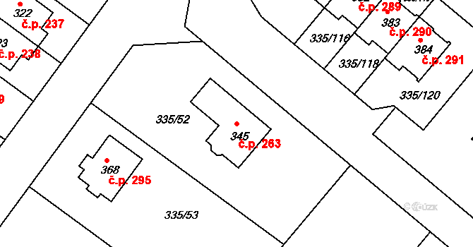 Tachlovice 263 na parcele st. 345 v KÚ Tachlovice, Katastrální mapa