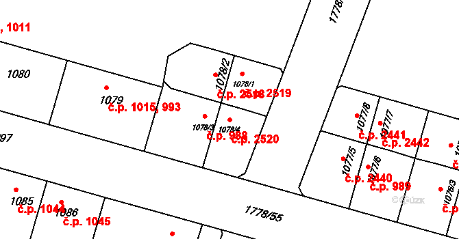 Nymburk 2520 na parcele st. 1078/4 v KÚ Nymburk, Katastrální mapa