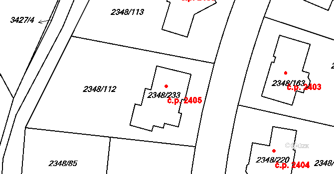 Pelhřimov 2405 na parcele st. 2348/233 v KÚ Pelhřimov, Katastrální mapa