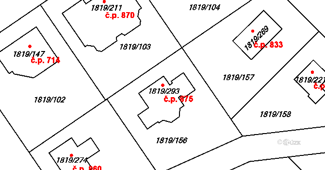 Buštěhrad 875 na parcele st. 1819/293 v KÚ Buštěhrad, Katastrální mapa