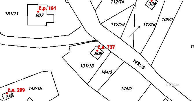 Podhrad 737, Cheb na parcele st. 808 v KÚ Podhrad, Katastrální mapa