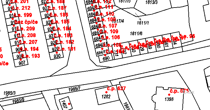Krupka 104 na parcele st. 690 v KÚ Krupka, Katastrální mapa