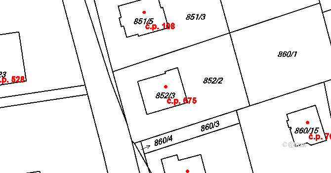 Hrabová 675, Ostrava na parcele st. 852/3 v KÚ Hrabová, Katastrální mapa