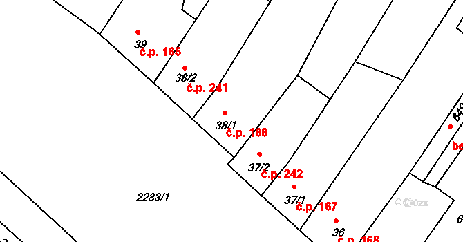 Křižanov 166 na parcele st. 38/1 v KÚ Křižanov, Katastrální mapa