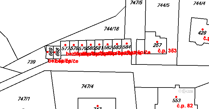 Hanušovice 38966620 na parcele st. 582 v KÚ Hanušovice, Katastrální mapa