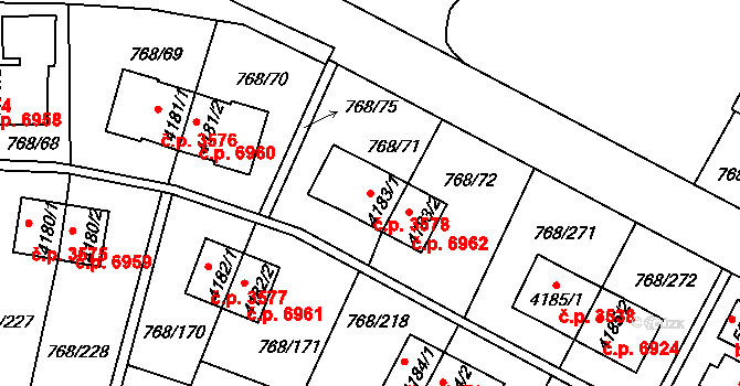 Zlín 3578 na parcele st. 4183/1 v KÚ Zlín, Katastrální mapa