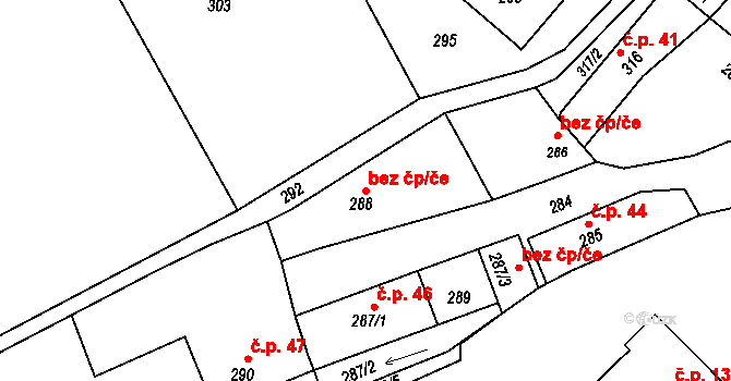 Žerotín 42147620 na parcele st. 288 v KÚ Žerotín, Katastrální mapa