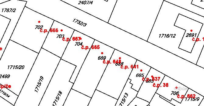 Kateřinky 648, Opava na parcele st. 689 v KÚ Kateřinky u Opavy, Katastrální mapa