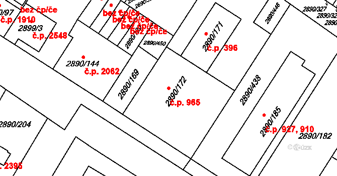 Předměstí 965, Opava na parcele st. 2890/172 v KÚ Opava-Předměstí, Katastrální mapa