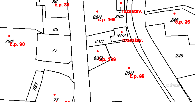 Dolní Libchava 239, Česká Lípa na parcele st. 83/2 v KÚ Dolní Libchava, Katastrální mapa