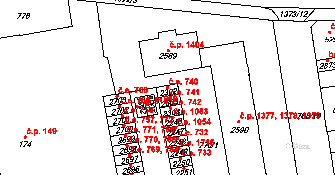 Blansko 740 na parcele st. 2302 v KÚ Blansko, Katastrální mapa