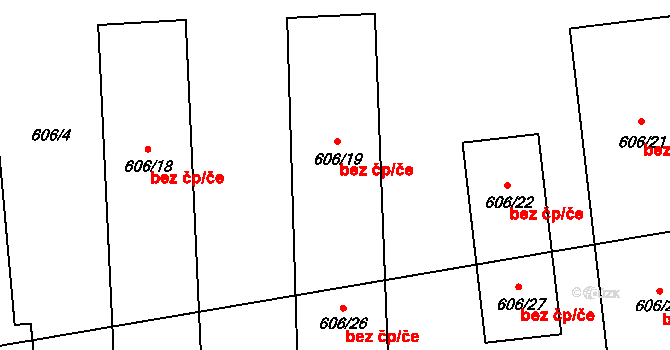 Praha 46852620 na parcele st. 606/19 v KÚ Třebonice, Katastrální mapa