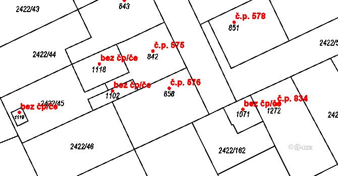 Polešovice 576 na parcele st. 858 v KÚ Polešovice, Katastrální mapa