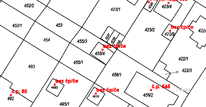 Praha 48078620 na parcele st. 455/4 v KÚ Hostavice, Katastrální mapa