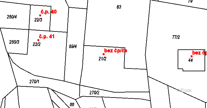 Míčov-Sušice 49496620 na parcele st. 21/2 v KÚ Zbyslavec, Katastrální mapa