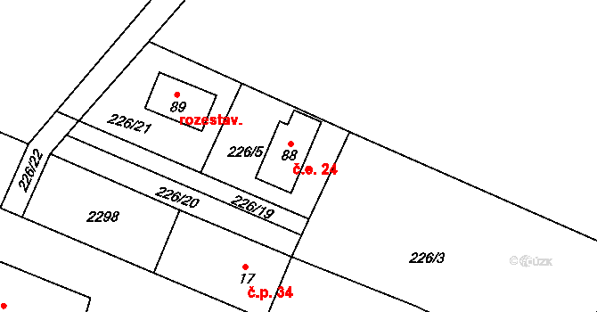 Stálkov 24, Slavonice na parcele st. 88 v KÚ Stálkov, Katastrální mapa