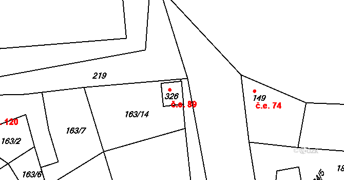 Malšova Lhota 89, Hradec Králové na parcele st. 326 v KÚ Malšova Lhota, Katastrální mapa