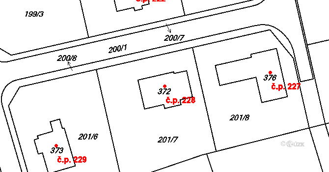 Hrabová 228 na parcele st. 372 v KÚ Hrabová u Dubicka, Katastrální mapa